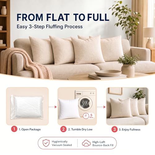 Image of Foamily Couch Pillows Inserts 26x26 Premium Decorative Pillows for Couch, Bed & Living Room, Soft Fluffy Throw Pillow Inserts for Home Decor
