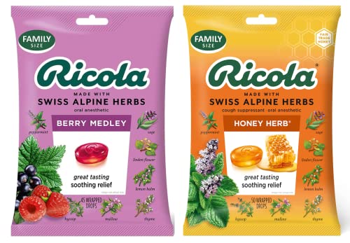 Ricola Berry Honey Variety Bundle, Family Pack, Berry Medley (45 Ct Bag) And Honey Herb (50 Ct Bag), Light Menthol Bundle, Pack Of 2 #TOP10