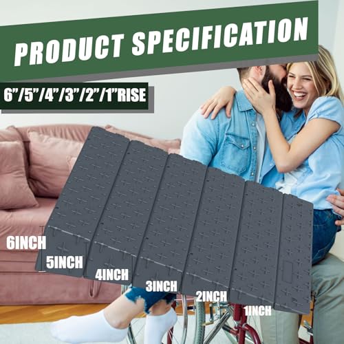 BESEA 6inch/5in/4in/3in/2in/1inch Rise assmble Threshold Ramp 6\" inch High 45\" Length Wheelchair Ramp, Motorycle, Loading Dock Threshold Ramp(1\",2\"，3”，4“, 5\", 6\" in Rise，Adjustable Height) - Thumbnail 3