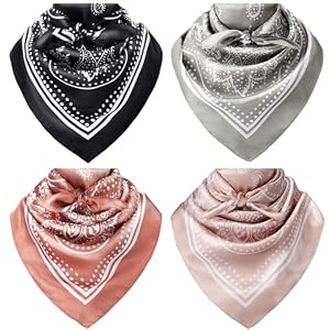 Chicingyou 4 Pcs Cowboy Rag for Men Large Scarves | Neckerchief Silk Feel Rag, Western Bandana, Paisley Scarf, for Adults Men
