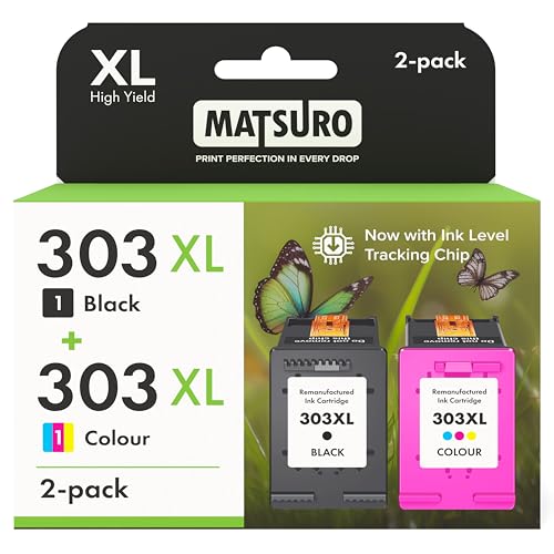 Matsuro 303 XL Multipack Cartouche d'encre Remplacement pour HP 303 XL avec Puce Compatible pour HP Envy Photo 6220 6230 6234 6252 6255 6258 7100 7120 7134 7820 7830 7155 7865 Tango Tango X