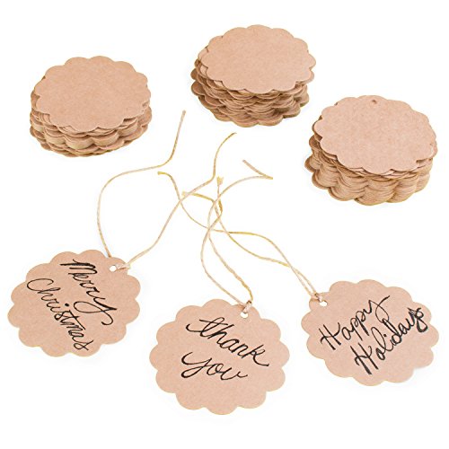 Super Z Outlet Brown Craft Scalloped Paper Label Tags with Jute Twines...