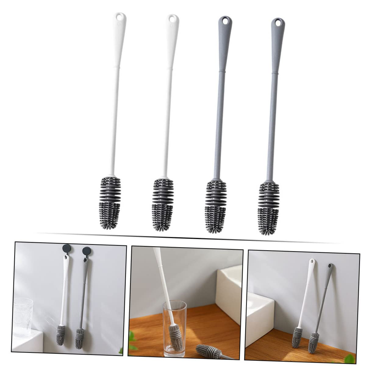 Cepillo para lavavajillas para limpieza de vasos y botellas, limpiador de vasos de cocina, cerdas de silicona, mango de fácil agarre, limpiador eficaz de ojos para cristalería y vasos