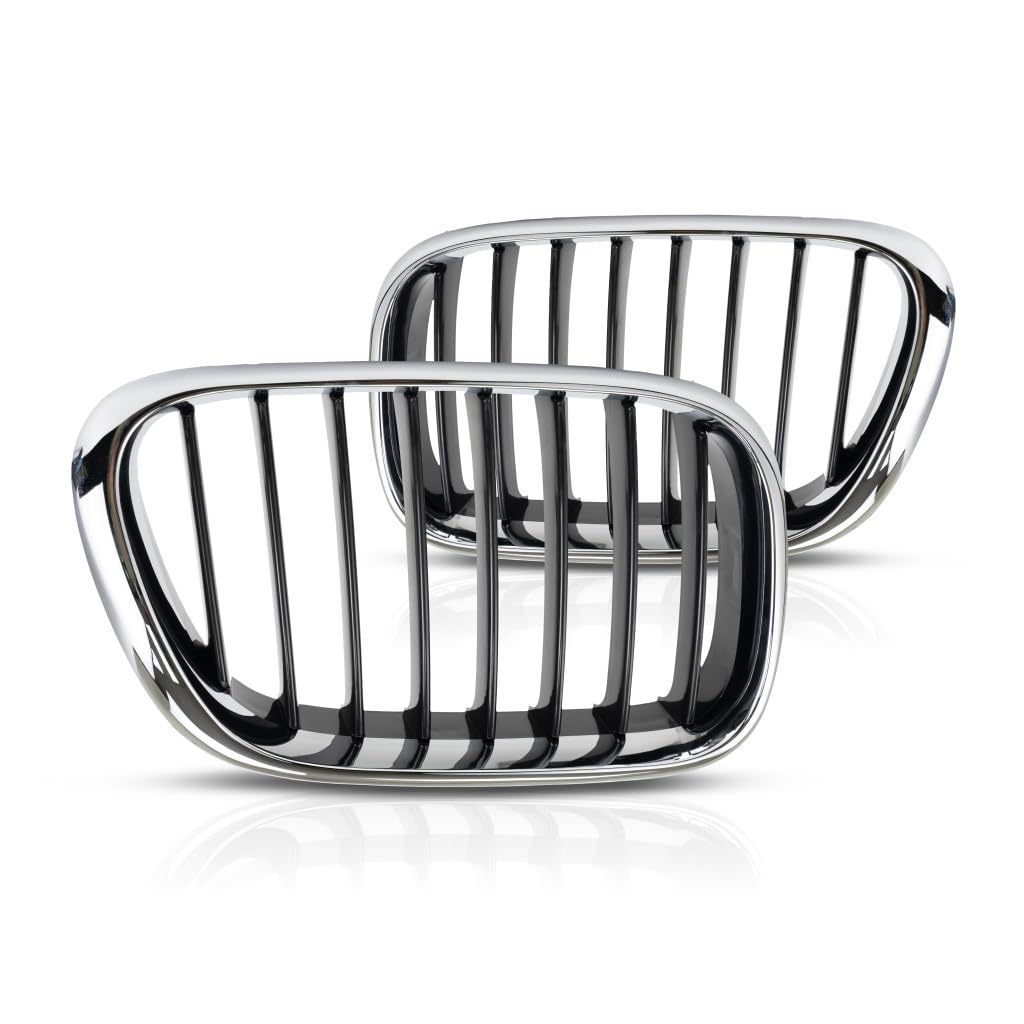 Passenger Side Black & Chrome Grille For 2000-2003 BMW X5 - Right Front, Vertical Billet Style