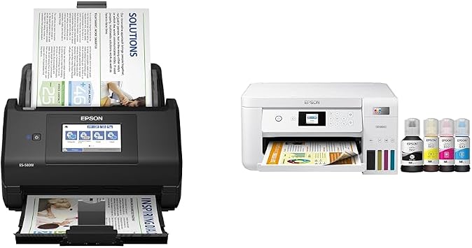 Epson Workforce ES-580W Wireless Color Duplex Desktop Document Scanner for PC and Mac & EcoTank ET-2850 Wireless Color All-in-One Cartridge-Free Supertank Printer with Scan