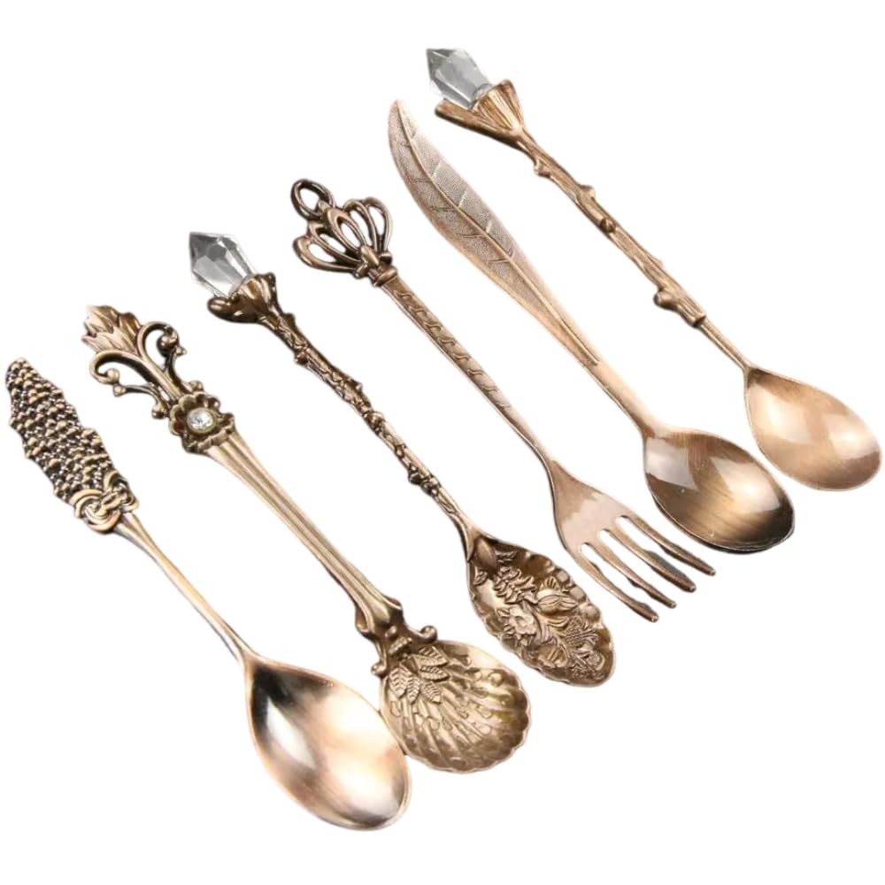 Cuchara, Cuchara, Cucharas de Postre 6 Unids/Set Vintage Tallado Cuchara de Café Cuchara Retro Aleación de Zinc Postre Café Vajilla Cucharas Cubiertos Cocina Honggu