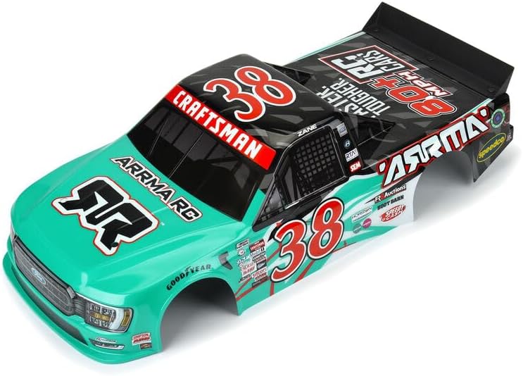 ARRMA 2023 LE No.38 F150 NASCAR TRK Bdy Verde azulado Infrctn 6S, ARA410018