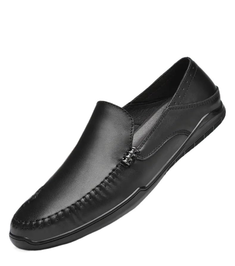 Loafers for Men Round Toe Leather Solid Color Loafer Shoes Lightweight Slip Resistant Flexible Casual Prom Slip-ons