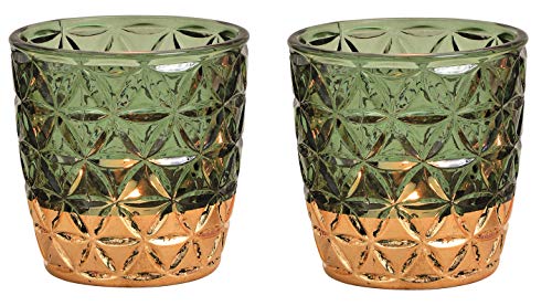 Windlicht aus Glas Teelichthalter orientalisch im 2er Set, Kerzenständer, Weihnachts-Deko Windlicht Gold (grün) Cover