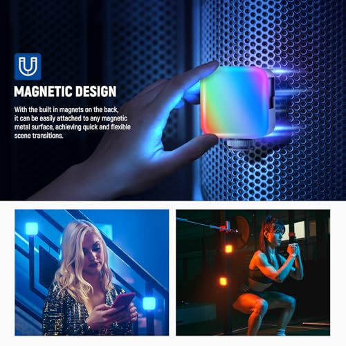 Image of NEEWER Basics Magnetic RGB Video Light, 360 Full RGB Camera Light, BL60C | Mini LED, CRI96+ 2500-9000K 18 Scenes, 3 Cold Shoes, 1 /4 inch, 2000mAh Rechargeable, Portable, Selfie Tripod Photography Lighting