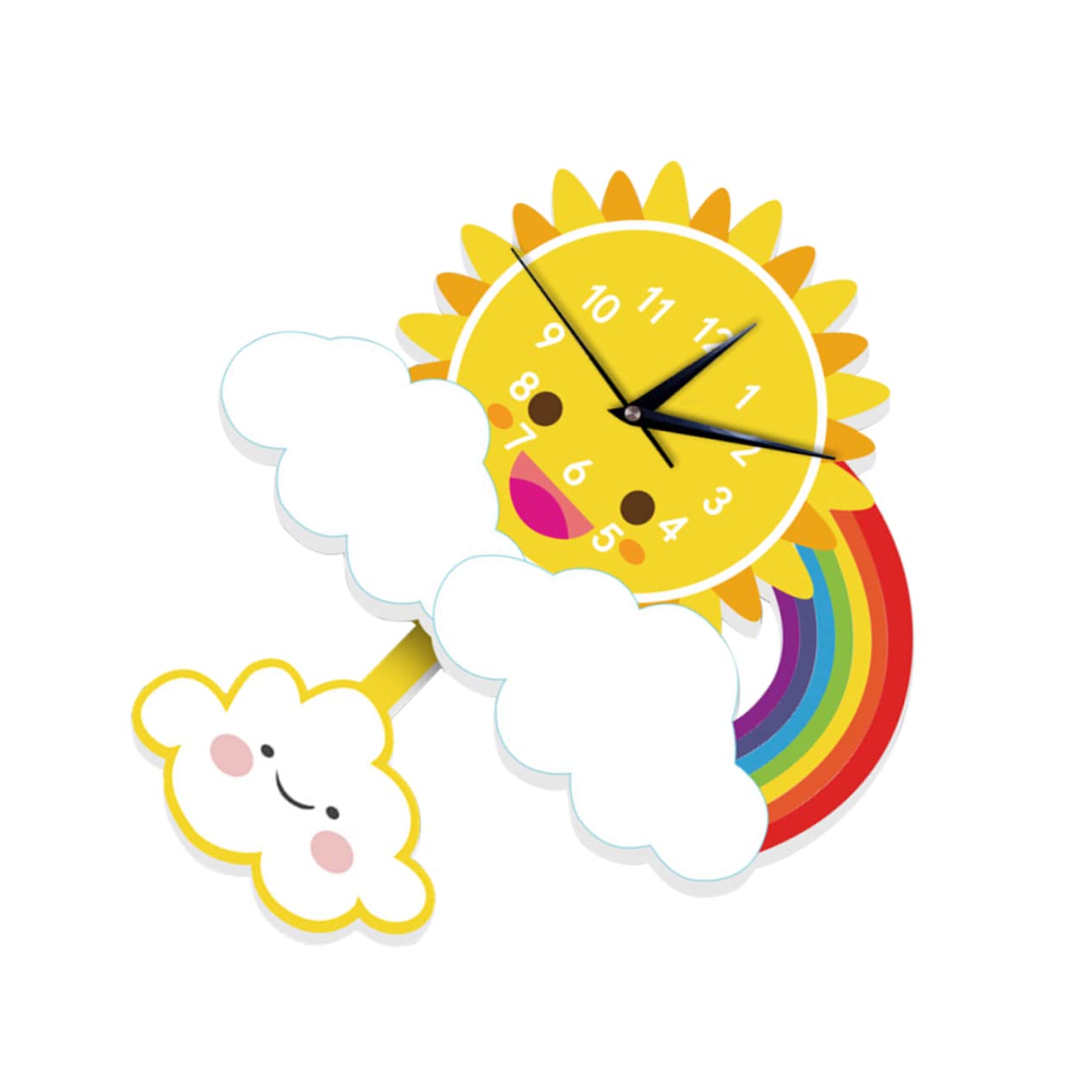 Horloge murale à balancier Cabilock soleil arc-en-ciel en plastique coloré pour chambre enfant