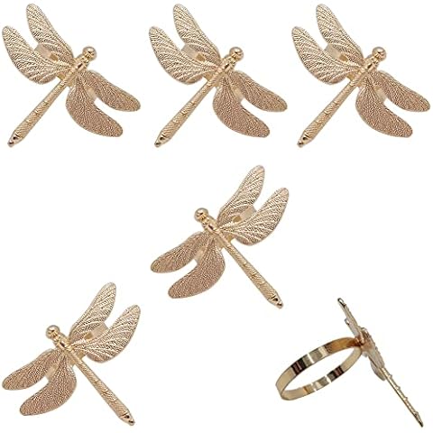 CPELLESSE 6 pcs Gold Napkin Ring Dragonfly Napkin Rings Holders Insect Napkin Rings Buckle for Thanksgiving,Christmas, Family Gather, Table Decoration Rings (Gold) Cover