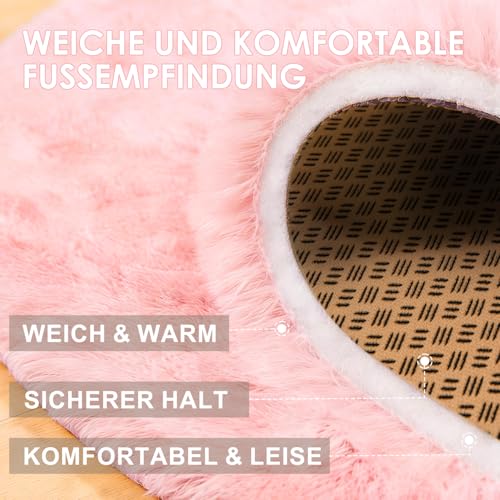 ROHATIM Teppich Rund 100 cm Rosa Waschbar Rutschfester Runder Hochflorteppich Wohnzimmer Kinderzimmer Schlafzimmer Flauschig