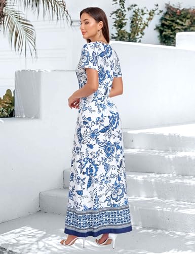 Image of Lacavocor Womens Short Sleeve Maxi Dresses Empire Waist Long Dress