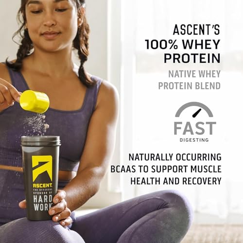Image of Ascent 100% Whey Protein Powder - Post Workout Whey Protein Isolate, Zero Artificial Flavors & Sweeteners, Gluten Free, 5.5g BCAA, 2.6g Leucine, Military Exclusive, Mint Chocolate Chip 1.7 lb