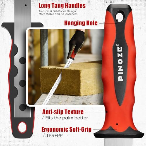 Image of Pinoze 16 inch Insulation Knife, Stainless Steel Blade Insulation Cutter w /Laser Scale, Dual-Side Serrated Duct Knife Tool with Sheath for Cutting Heat Material Foam /Rockwool /Styrofoam, Garden Sod Cutter