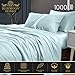Bluemoon Homes Egyptian Cotton Sheets Queen Size 4 Piece Sheet Set, Soft Sateen Cooling Bedding Set, Long Staple Bedding Sheets, Luxury Hotel Sheets, Aqua Blue Queen Sheet Set