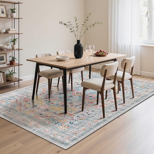 Pauwer Boho Washable Area Rug 6x9 Large Soft Living Room Bedroom Floor Carpet Mat Indoor Farmhouse Vintage Non Slip Accent Throw Rugs for Entryway Kitchen Dorm Dining Room
