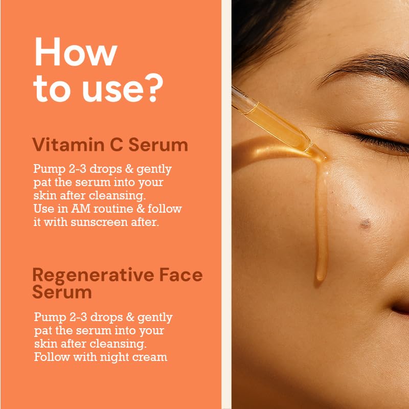 Image of CITTA Vitamin C & Regenerative Face Serum Combo,Dual-Action Skincare For Radiance & Anti-Aging,Brightening + Wrinkle Correcting Formula,Face Serums For Unisex,All Skin Types,30 Ml + 30 Ml