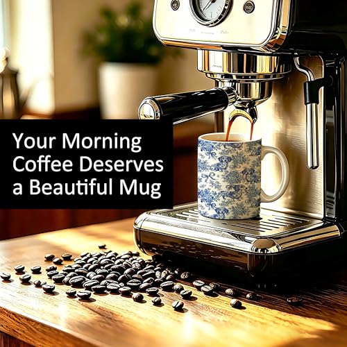 Taza de cerámica azul y blanca 11 oz con asa miniatura 3