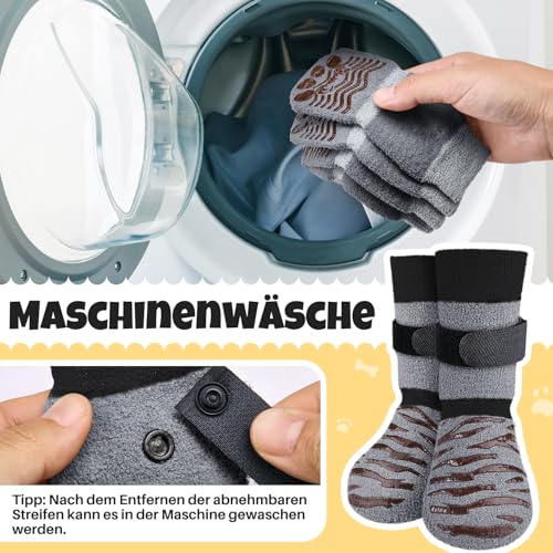 Eyein Hundesocken, 2 Paar Doppelseitige Anti-Rutsch Socken mit verstellbarem Klettverschluss für Hunde - Pfotenschutz auf Hartholzböden in Innenräumen Winter (Grau, XL)