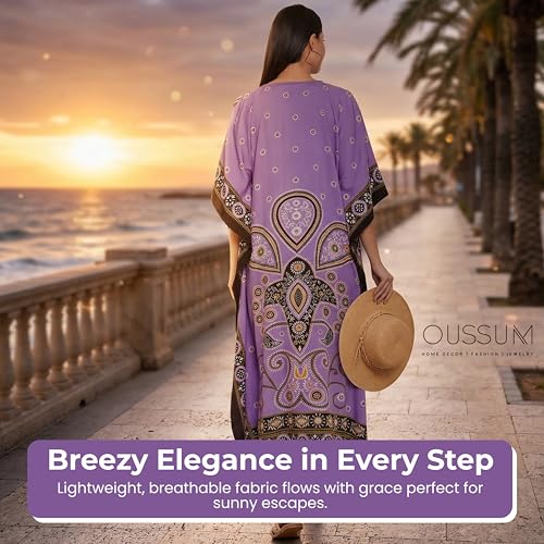 Image of Oussum Plus Size Kaftan Dresses for Women, Polyester Summer Caftan Cover Up Maxi Beach Dress, 1X-3X