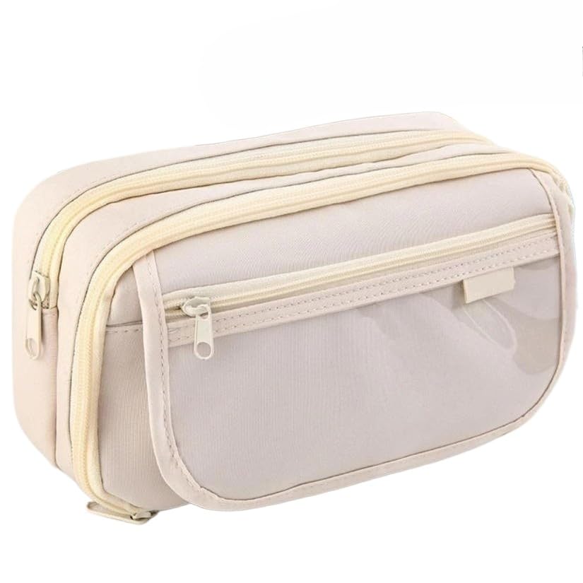 Bolsa de LáPis de Lona de Grande Capacidade，Estojo Escolar(Bege)