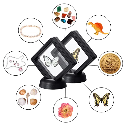 Image of 10 Pack 3.5x3.5x0.8 inch Black Plastic & Polyethylene Coin Display Case with Base for Coin, Medal, Specimen & Jewelry