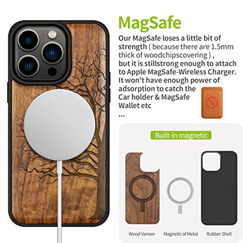 Carveit Magnetic Wood Case For Iphone 14 Pro Case [Natural Wood & Black Soft Tpu] Shockproof Protective Cover Unique & Classy Wooden Case Compatible With Magsafe (Eternal Tree -Walnut) #TOP4