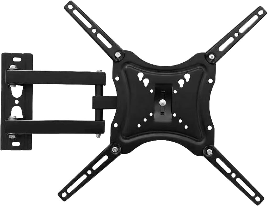 Suporte Articulado de Parede para TV, Aço Laminado a Frio, 14-55 Polegadas, Inclinação 15°, Rotação 90°, Extensão 41cm, Capacidade 30kg, Preto
