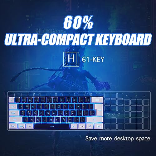 abucow ゲーミングキーボード ミニマリスト ポータブル 有線 超コンパクト ミニ 61キー RGBバックライトキーボード (黒と白)