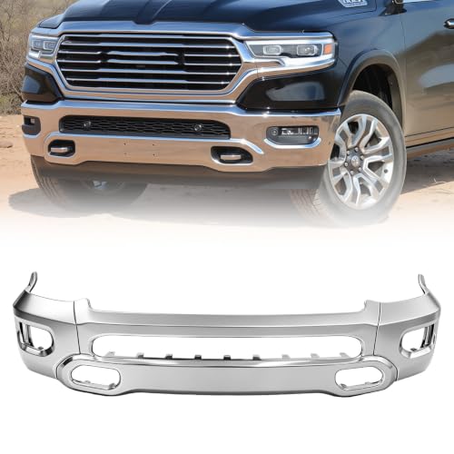 DTANNCCE Front Bumper Face Bar Compatibe with 2019-2024 Dodge RAM 1500 W-fog light hole Replace for 5ZB88SZ0AC CH1002407 (3-Piece Design Chrome)