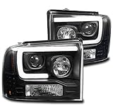 ZMAUTOPARTS LED Tube Projector Headlights Lamps Black Compatible with 2005-2007 Ford F-250 F-350...
