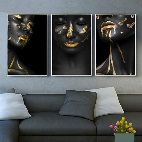 Peinture toile visage feuille d'or art mural raffiné
