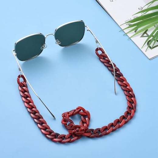 Cadena de gafas de acrílico de ámbar ancho para mujer, cadena para colgar en el cuello, cadena para gafas de sol, correa para gafas, rojo Drak