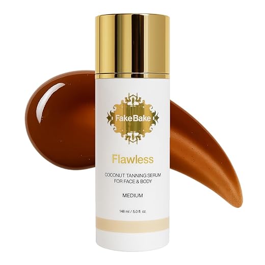 Fake Bake Flawless Coconut Sunless Tanning Serum with Hyaluronic Acid Lightweight Illuminating Face & Body Gradual Self Tanner - Hydrating & Rejuvenating Skin Care for Women & Men - 5 oz