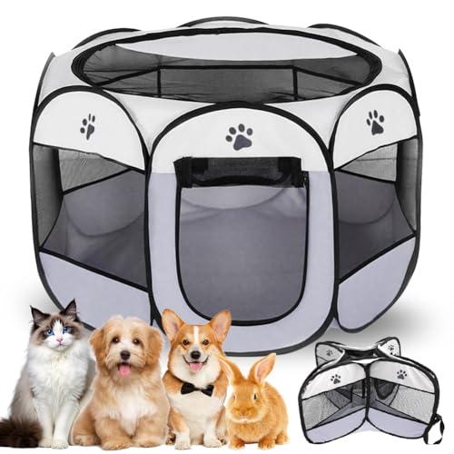 Cane per cuccioli, pieghevole, 74 x 74 x 43 cm, per la casa, per cani, gatti, conigli, interni ed esterni (grigio)