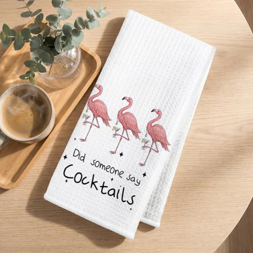 Image of Hanamiya Na 2 Pcs Funny Flamingo Kitchen Towels 14x24 Inch, Hot Pink Bird Dish Towels Waffle Weave Hand Cloth Tea Towel for Home Kitchen Bar Decor, Flamingo Gifts for Women Mom