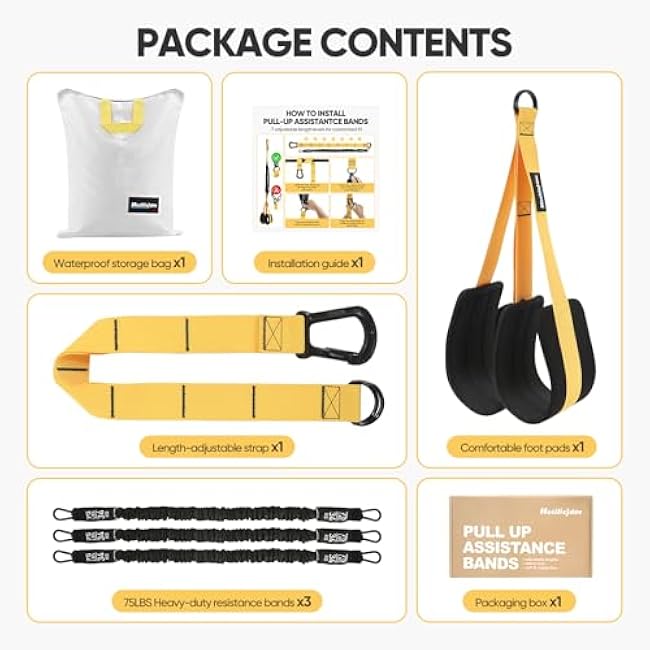 Adjustable Pull Up Assistance Bands with Fabric Feet Mats for Strength Training, Pull-Up Bar Workouts, and Resistance Training