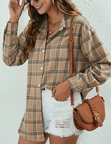 Image of HangNiFang Womens Flannel Plaid Shirts Oversized Button Shirts Blouse Tops