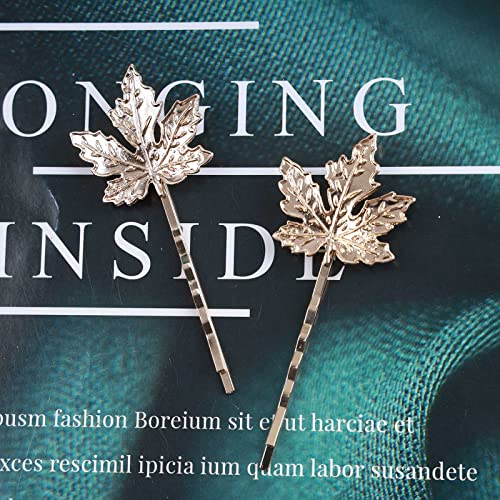 Aneneiceera Boho Maple Leaf Hair Clip Vintage Gold Maple Leaf Hair Pin Retro Hair Barrette Bride Hair Bobby Pins Wearing Hair Clamps Wedding Hair Accessories for Women and Girls 2Pcs(Leaf C) - Image 3