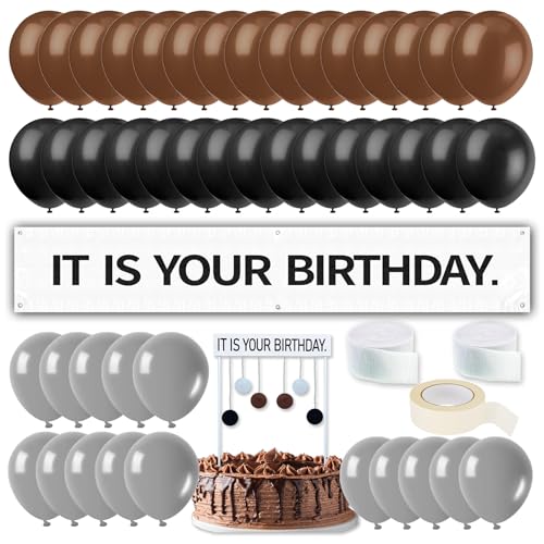 It is Your Birthday Banner The Office Husband Boyfriend Party Decorations Cake Topper Brown Black Grey Balloon White Streamers Tape The Office Birthday Banner Set Decorations 50PCS