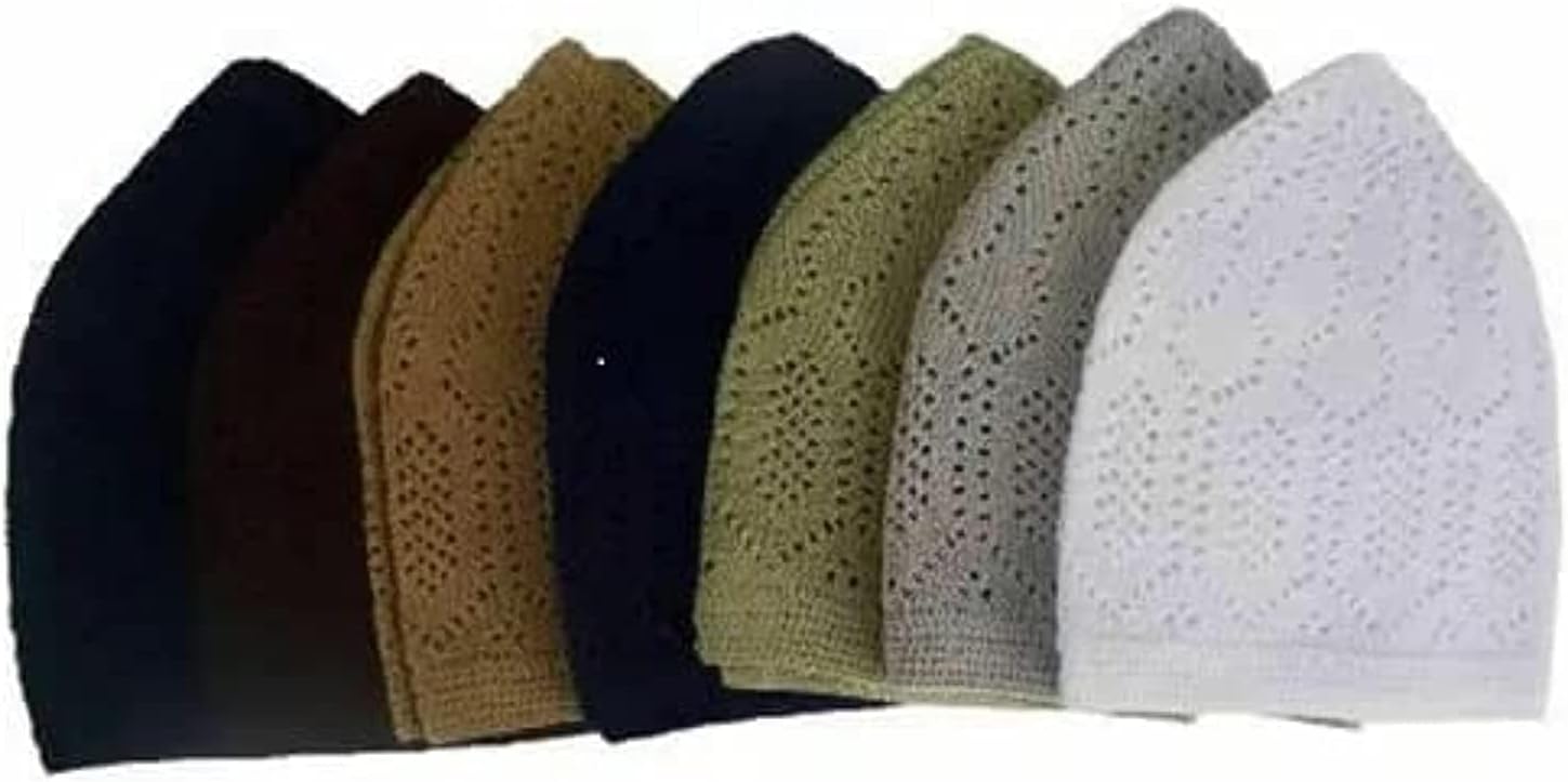 sayyes™ Turkish Cotton Islamic Muslim Knitting Kufi Topi Prayer – Stretchable Namazi Cap Family Pack of 7 for Daily Prayers, Eid, Ramazan, and Special Occasions