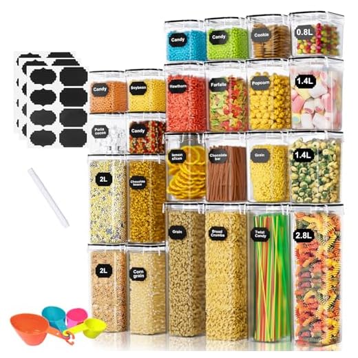 Cinnani Botes Cocina Almacenaje Juego de 24 Piezas, Recipientes para Alimentos Sellados de Plástico con Tapa-sin BPA, Botes Cocina Hermeticos Contenedores para Cereales, Pasta, Arroz, Harina