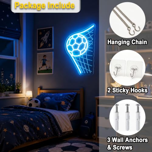 Image of Soccer Neon Sign for Wall Decor Light Up Sign Led Signs for Room Party Home Wall Decor USB Powered