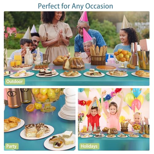Image of 4 Pack Plastic Tablecloths Disposable Tablet Cover Blue 54 x 108 in