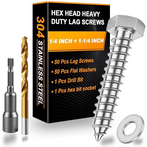 Xpokcai Hex Head Lag Bolts for Wood, Lag Screws 1/4" x 1-1/4",50 PCS