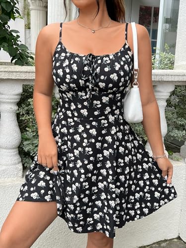 Image of BEAUDRM Women's Plus Size Floral Cami Dress Bow Tie Knot Sleeveless A Line Flared Dresses
