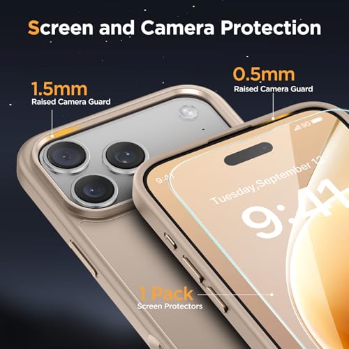 Image of Miracase Magnetic for iPhone 17 Pro Case 6.3 inch with Screen Protector, [Compatible with MagSafe] Military-Grade Protection, Anti-Fingerprint, Slim Thin Phone Case for 17 Pro Cover, Khaki Gold