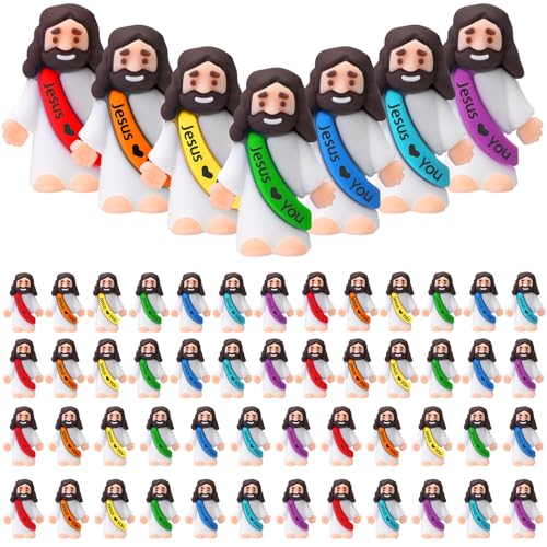 Bememo 50pcs Mini Jesus Loves You Religious Figures, Rainbow Colors